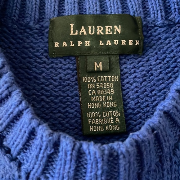 Lauren, blue cotton sweater, long length, shorter sleeves, size M, like new. - Picture 2 of 6